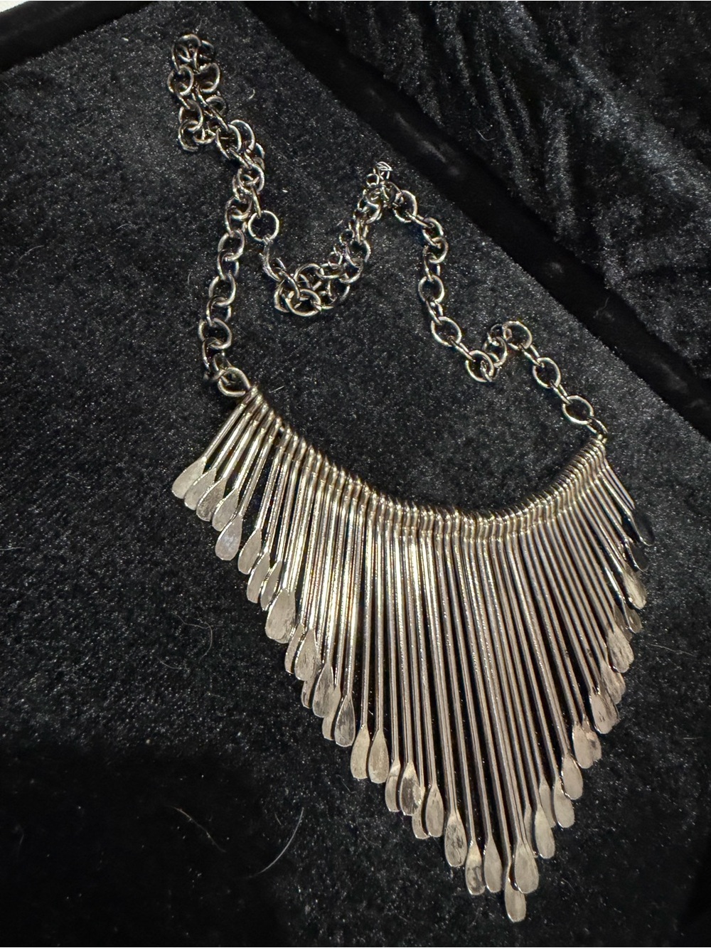 Silver Fringe Bib Necklace - Women Jewelry